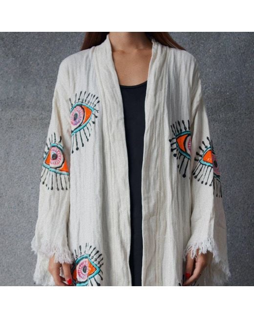 Casa Duniya Metallic Artisan Hand-Stamped Mosaic Evil Eye Awali Kimono – Limited Edition