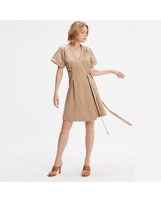 Smart and Joy Natural Neutrals Short Minimalist Wrap Dress
