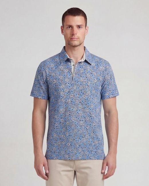 Lords of Harlech Blue Pietro Floral Field Knit Polo for men