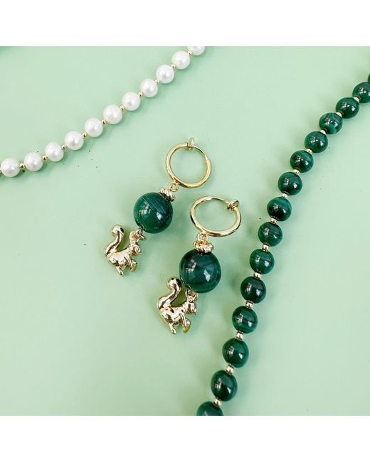 Farra Green Malachite With Squirrel Dangle Earrings