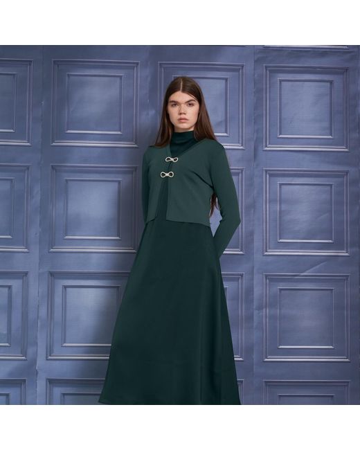 Roch Perel Green Satin Turtleneck Dress