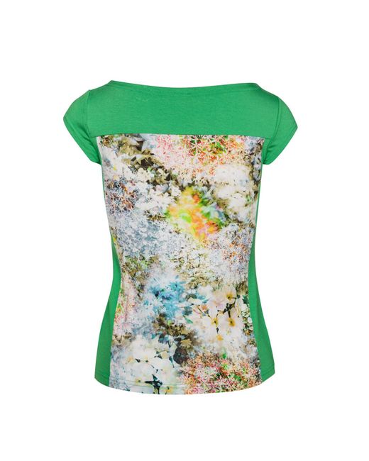 Conquista Green Floral Print Boat Neck Top