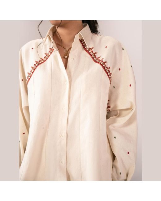 Collected Xx White Neelum Embroidered Panel Shirt