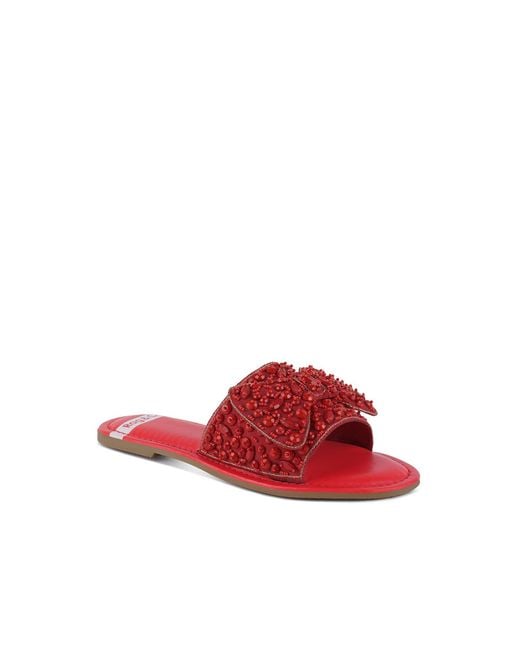 Rag & Co Red Pipa Big Bow Beaded Flats