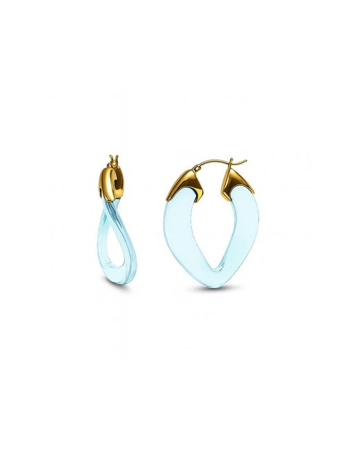 Gold & Honey Blue Diamond Curb Link Lucite Birthstone Hoop Earrings