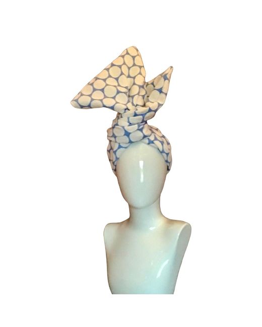 Romer Millinery Blue Twisturban Turban Cotton Matelassé With Dots