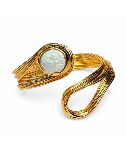 By Ozge Metallic Cleopatra Pearl Wave Plated Adjustable Cuff Bracelet