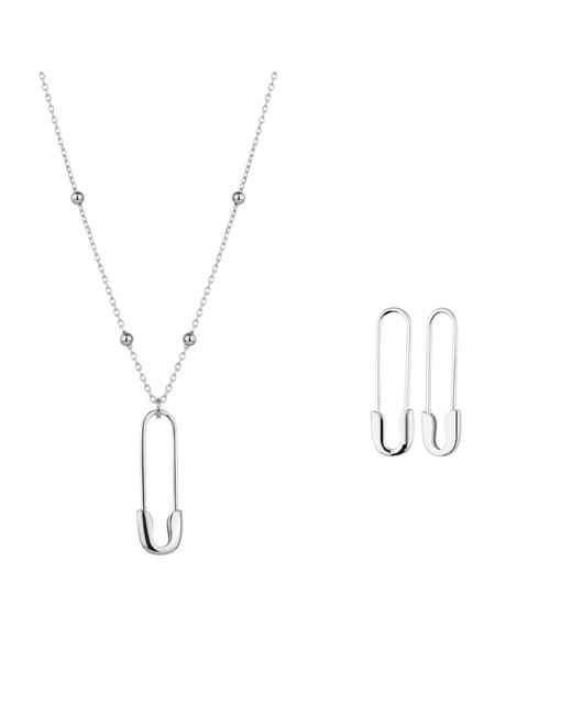 Spero London White Sterling Safety Pin Necklace & Earring Set