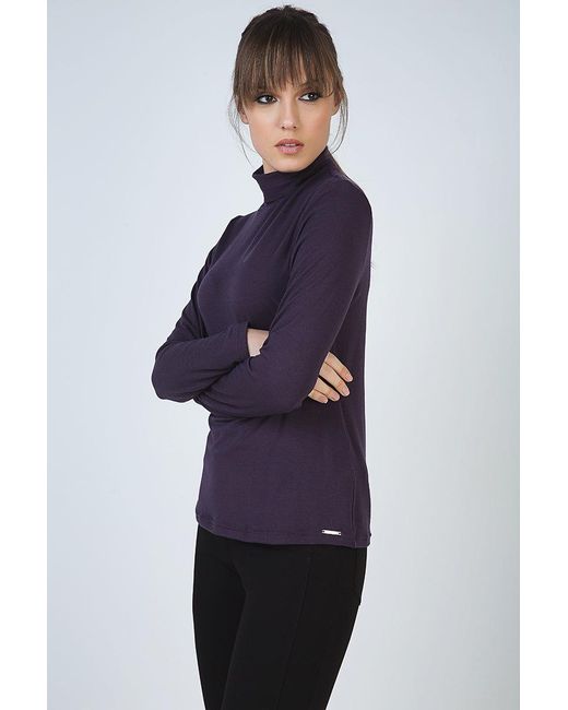 Conquista Purple Long Sleeve Polo Neck Jumper