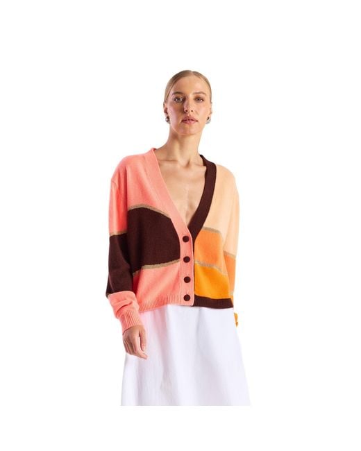 Brodie Cashmere Orange Abstract Scenic Cashmere Cardigan