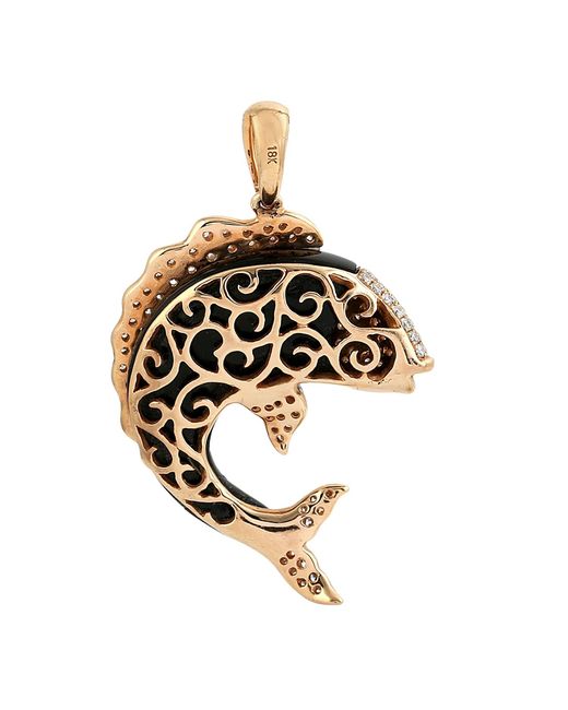 Artisan Black Rose Onyx Dolphin Pendant With Diamond Accents