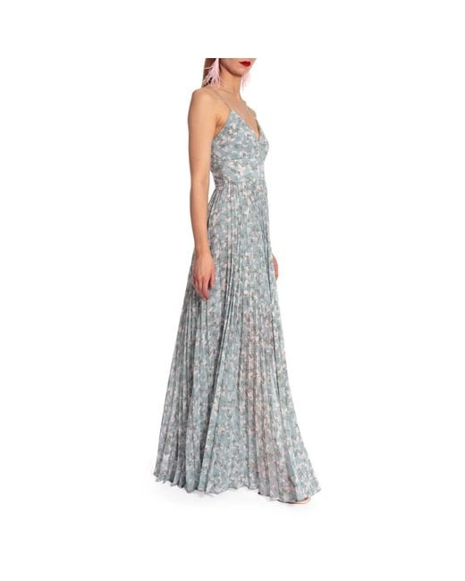 AGGI by HALEWSKI Gray Noemi Romantic Flowers Maxi Pleated Dress