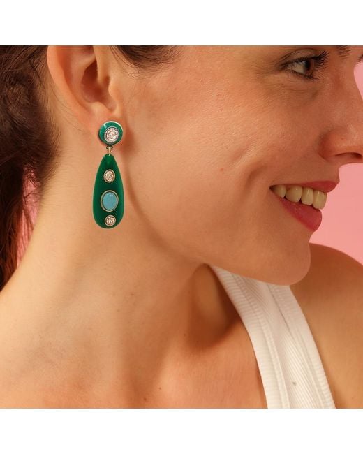 Michael Nash Jewelry Green Sofia Resin And Enamel Pierced Earrings With Light Amethyst Crystal Stones