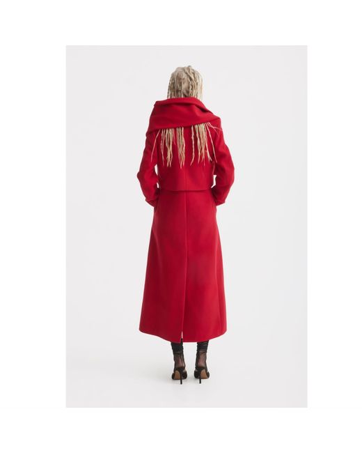 Julia Allert Red Elegant Long Draped Transformer Mid-Season Coat –