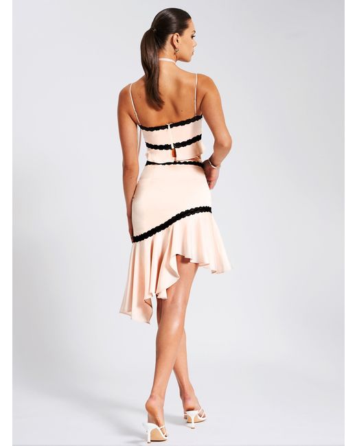Miss Circle New York Gray Neutrals Yareli Lace Trim Satin Strappy Top