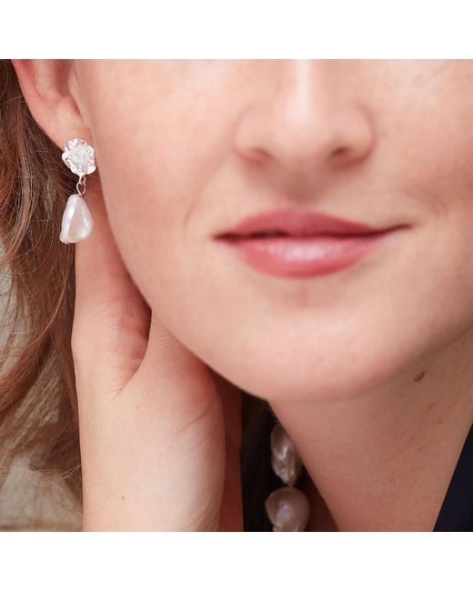 Pearls of the Orient Online White Vita Cherry Blossom & Baroque Cultured Freshwater Pearls Drop Earrings