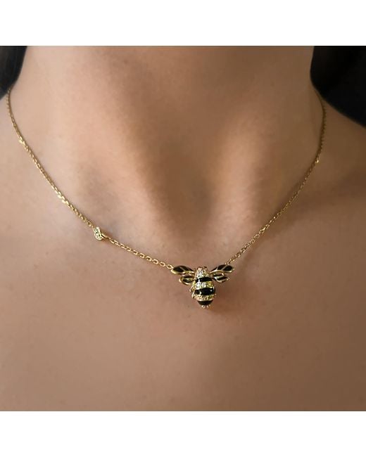 SALLY SKOUFIS Metallic Queen Bee Necklace With Made Cz Diamond Stimulant & Enamel 18K Vermeil