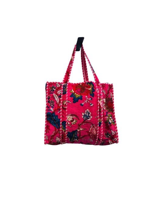 Nila Parmar Designs Red Hot Blossom Velvet Quilted Tote Bags