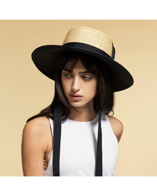 Justine Hats Straw Boater Hat in Black Lyst