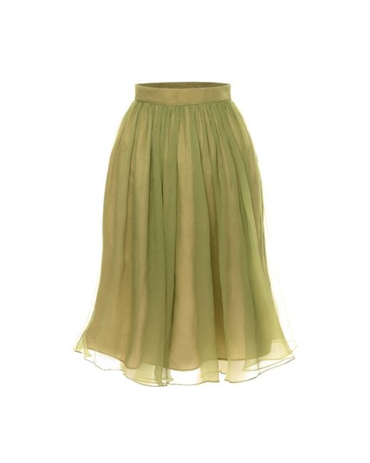 AVENUE No.29 Green Gathered Silk Midi Skirt