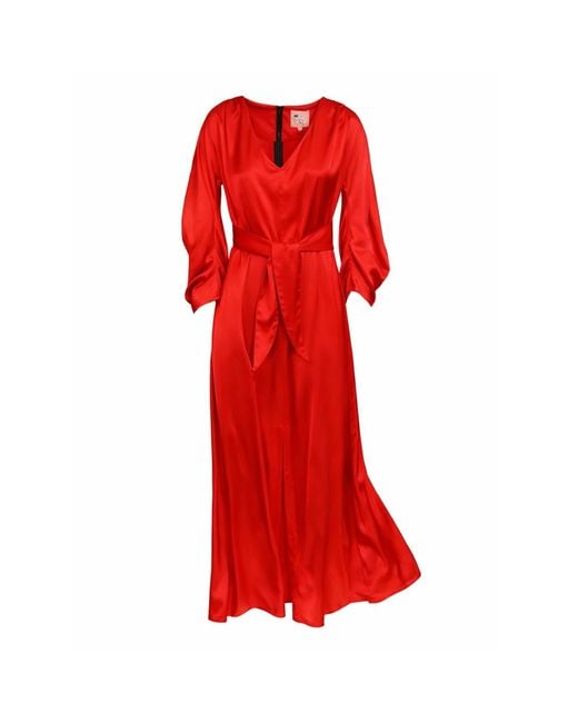 Julia Allert Red Satin Ankle-Length Dress With Belt