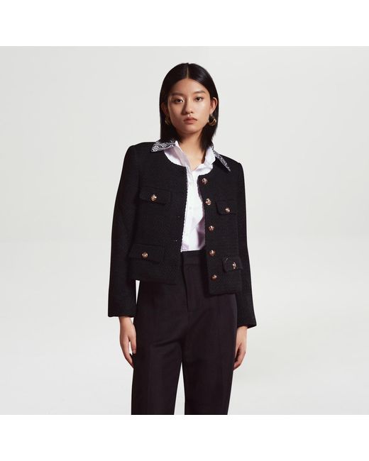 Smart and Joy Black Wool And Golden Buttons Short Jacket