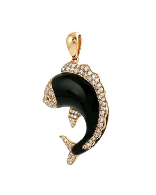 Artisan Black Rose Onyx Dolphin Pendant With Diamond Accents