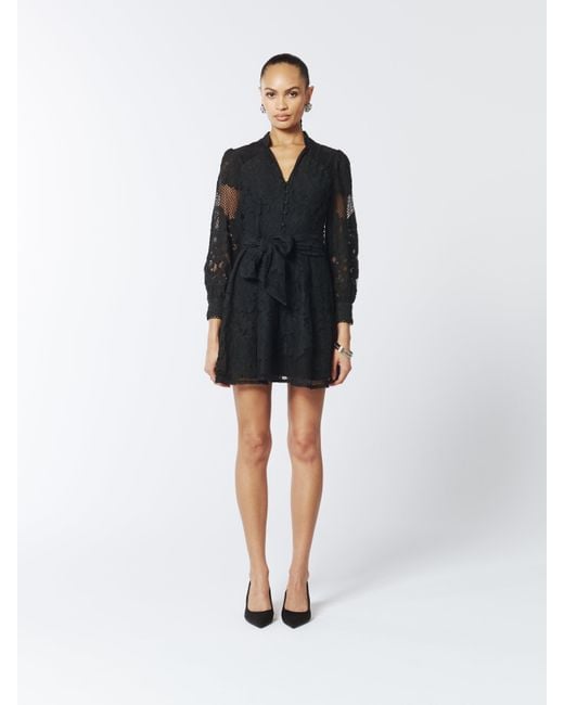 Sour Figs Black Sheer Lace Long Sleeve Mini Dress
