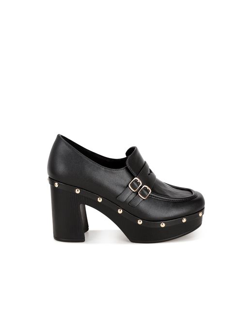 Rag & Co Black Dantan Block Heel Platform Loafers Smooth By Rag & Co