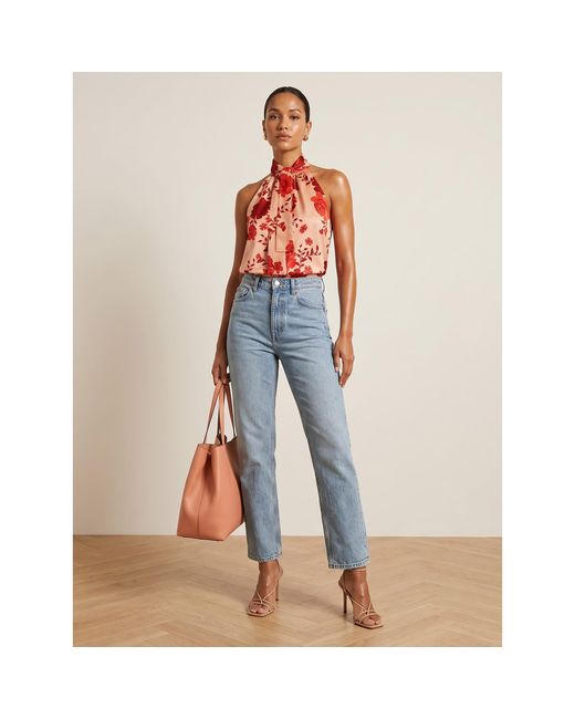 2KStyle Red Dakota Floral Halterneck Satin Effect Blouse