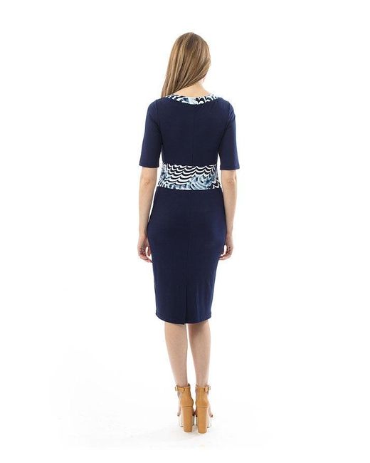 Conquista Blue Viscose-Elastane Jersey Midi Dress With Patterned Waistband