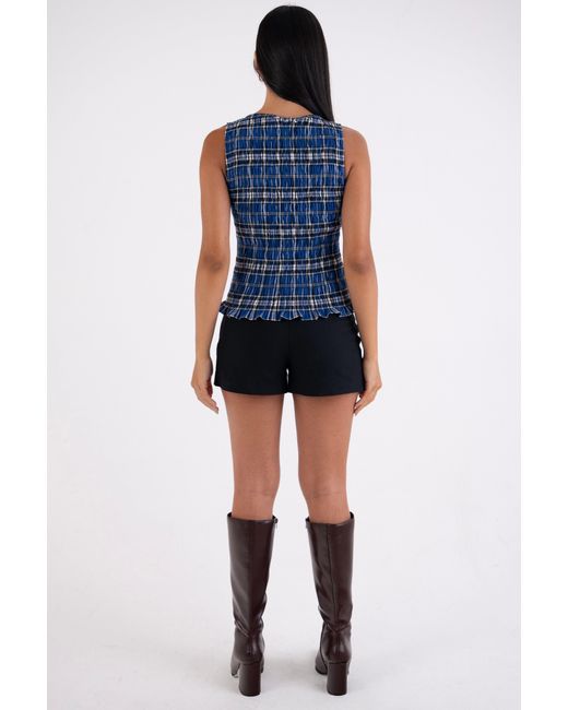 Amy Lynn Blue Sonya Pure Cotton Plaid Smocked Top