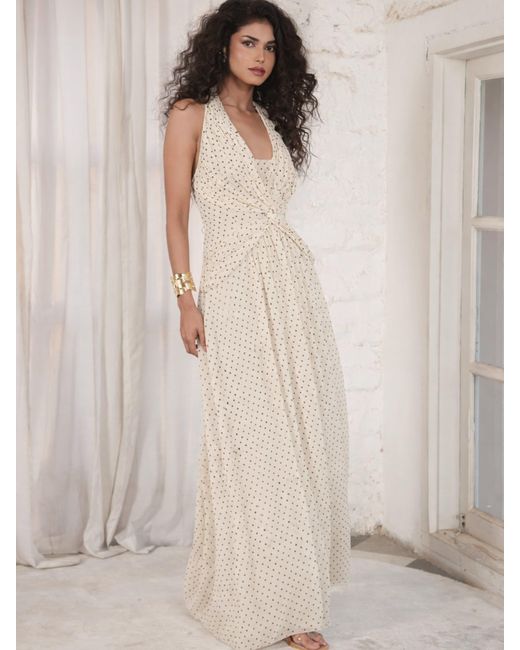 Rose & Nancy White Neutrals Sophi Polka Dot Print Halter Neck Maxi Dress
