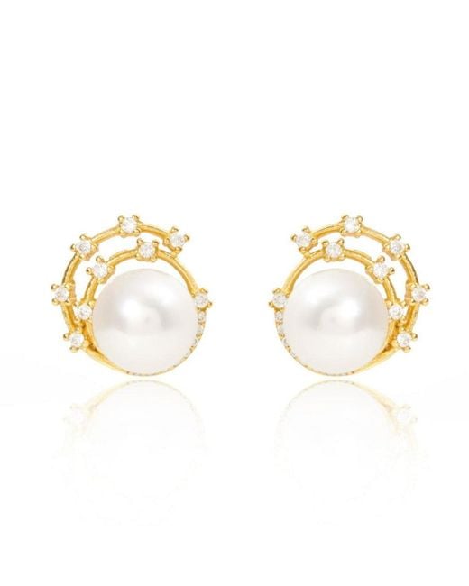 Pearls of the Orient Online Metallic Stella Cultured Freshwater Pearl Stud Earrings With Sparkle Swirl