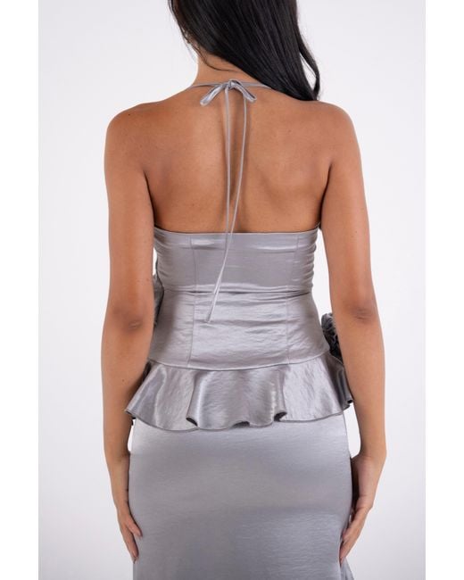 Amy Lynn Gray Susie Satin Ruffle Flower Detail Top