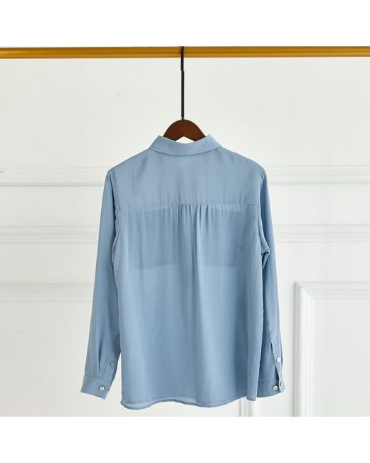 Soft Strokes Silk Blue Pure Silk Long Sleeve Relaxed Fit Blouse Elva