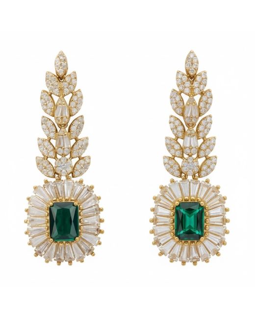 Latelita London Metallic Countess Gemstone Drop Earrings Emerald