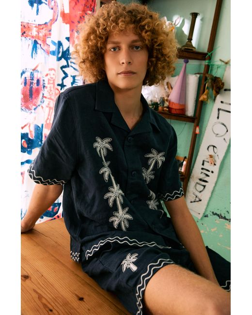 Far Afield Blue Veloso Palm Appliqué Shirt for men