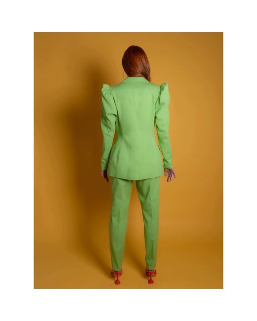 Femponiq Green Puff-Shoulder Tailored Blazer
