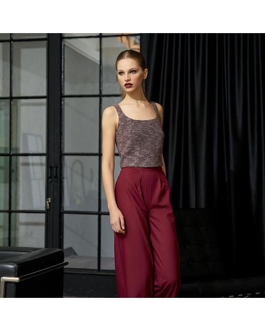 AVENUE No.29 Purple Tweed Cropped Blouse With Metallic Zipper