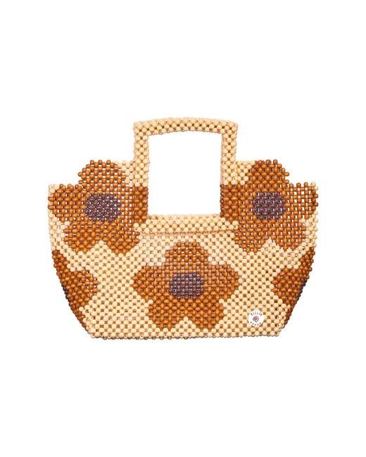 Tillie Beads Metallic Daisy Square Handle Tote Bead Bag