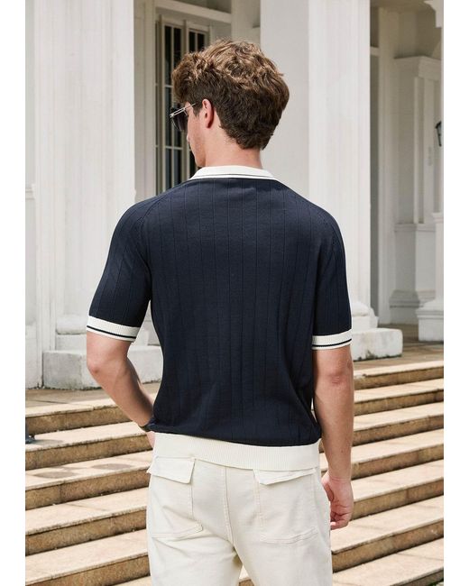 Vayla Blue Open Collar Relaxed Fit Breathable Polo Shirt for men
