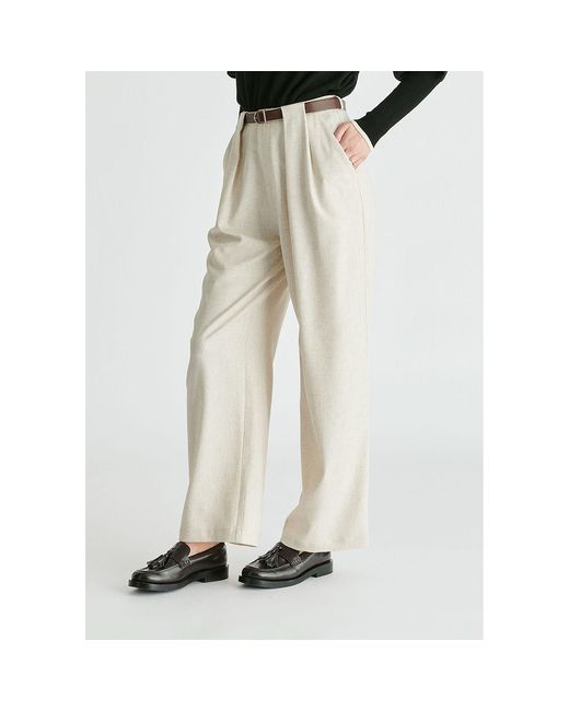 Paisie Natural Neutrals Belted Wide Leg Trousers With Box Pleats