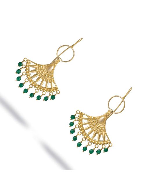 Ebru Jewelry Metallic Bohemian Style Jade Sunburst Dangle Earrings