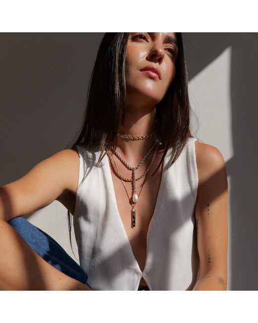 Leeada Jewelry Metallic Bryn Pearl Lariat Necklace