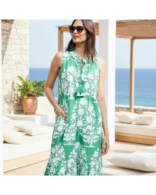 La Mandarine Green Summer Maxi Dress With Pockets. Beach Dress, & Ikat Cotton Maxi Dress