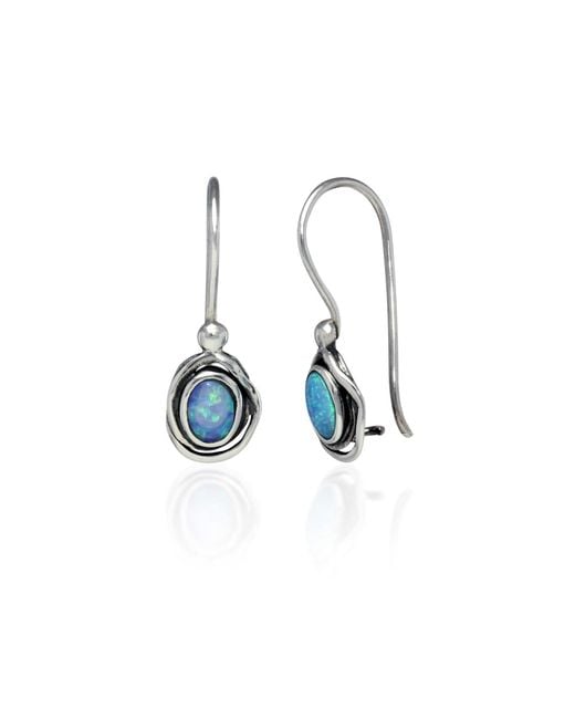 Isla Silver Blue Handmade Dainty Opal Hook Earrings