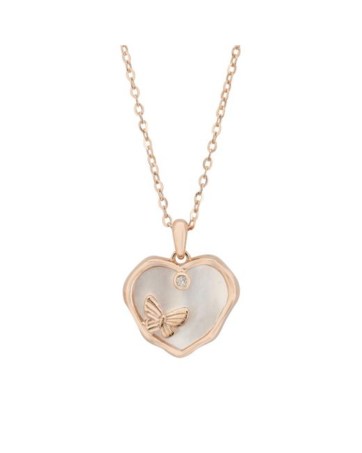 Latelita London Metallic Butterfly Heart Mother Of Pearl Pendant Necklace Rosegold