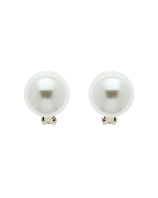 Emma Holland Jewellery White Large Pearl & Platinum Clip Earrings