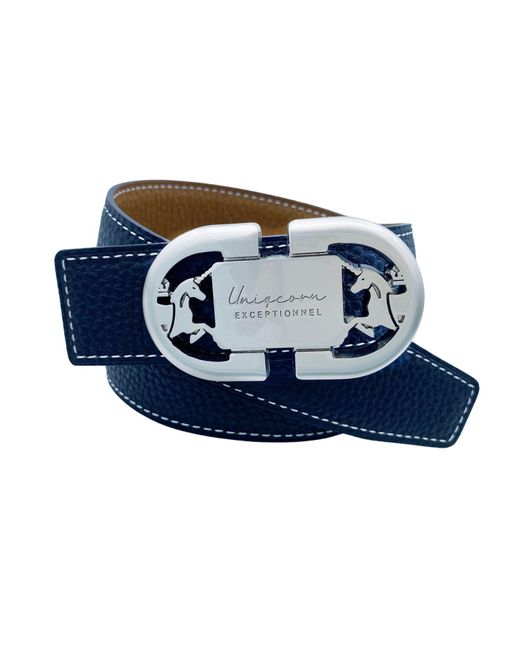 Uniqcorn Exceptionnel Blue Reversible Leather Belt Heritage With Buckle